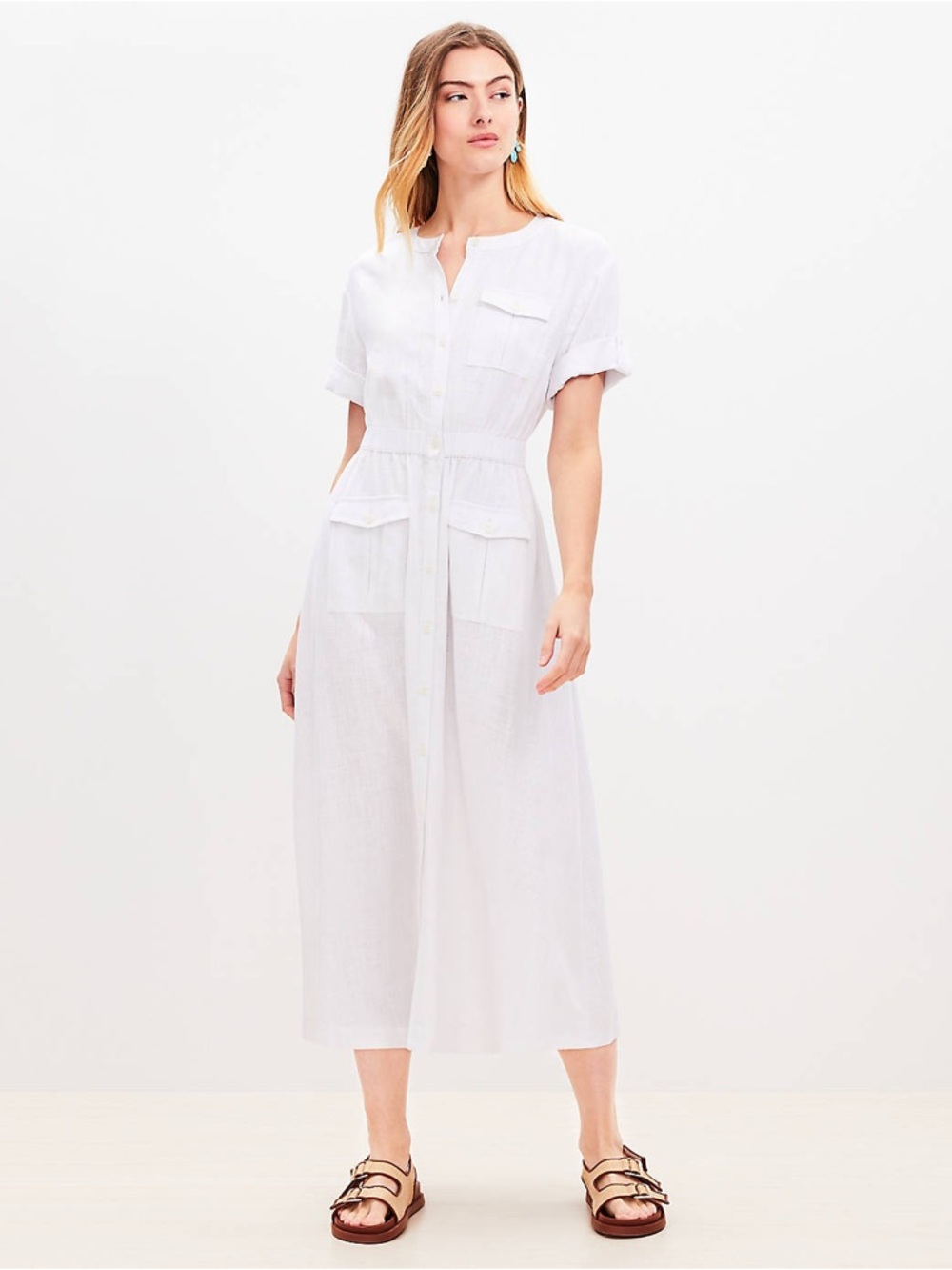 Loft White Utility Midi Pocket Dress • Sz 8
